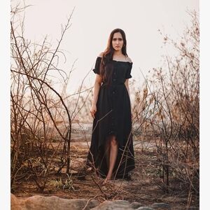 NWOT Elegant Black Off-Shoulder Maxi  Dress Boho Western Wedding Guest Small